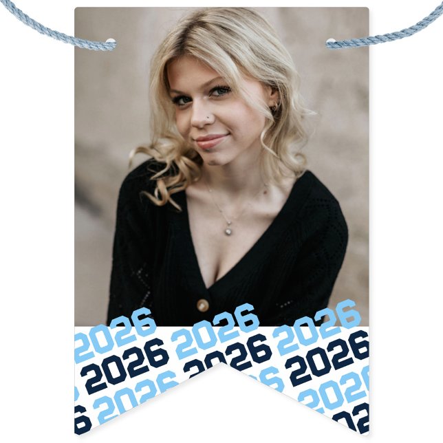 Baby Blue Navy 16 Foto Abschluss Hängebanner Wimpelkette (Repeating Class Year Hanging Graduation Photo Banner. Room for 16 Pictures.)