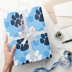 Baby Blue & Navy Blue Pawprint Geschenkpapier