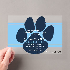 Baby Blue & Navy Pawprint Abschluss Elegant Acryleinladungen