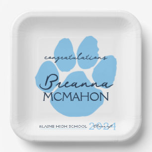 Baby Blue & Navy Personalisiert Abschluss Paw Pappteller