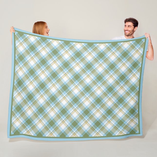 Baby Blue Olive Green Retro Tartan Kariertes Muste Fleecedecke (Beispiel)
