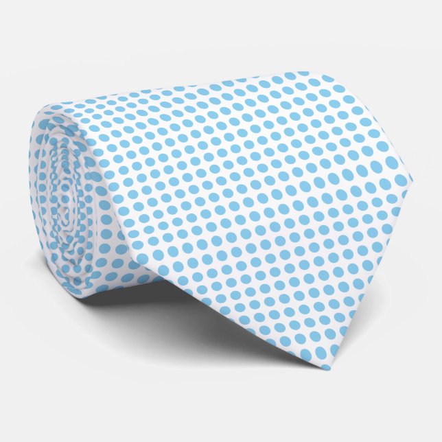 Baby Blue on White Medium Horizontal Polka Dots Krawatte (Gerollt)