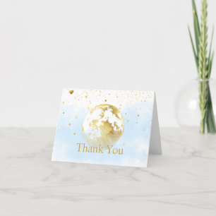 Baby Blue Over Moon and Stars Celestial Gold Dankeskarte