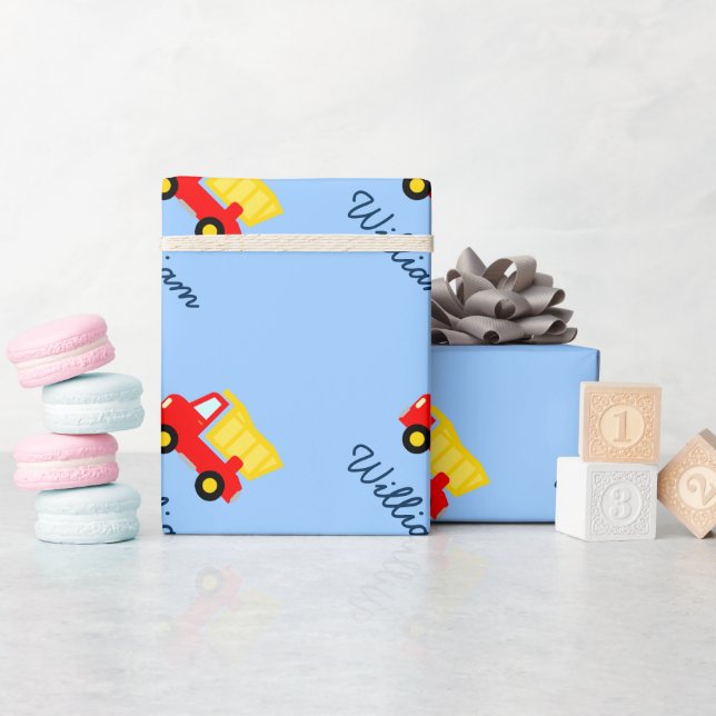 Baby Blue Packpapier mit Spielzeug-Müllwagen (Babyparty)