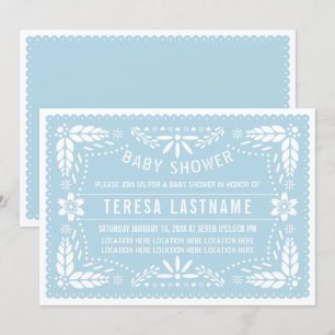 Baby Blue Papel Picado Mexikanische Babydusche Einladung