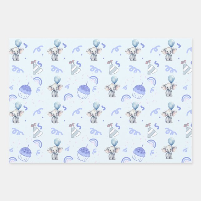 Baby Blue Party Wrapping Paper (Set von 3 Blättern Geschenkpapier Set (Vorderseite 3)