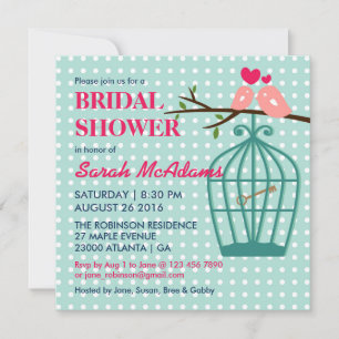 Baby Blue Polka Dots Birdcage Lovebirds Einladung
