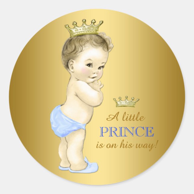 Baby Blue Prince Baby Dusche Runder Aufkleber (Vorderseite)