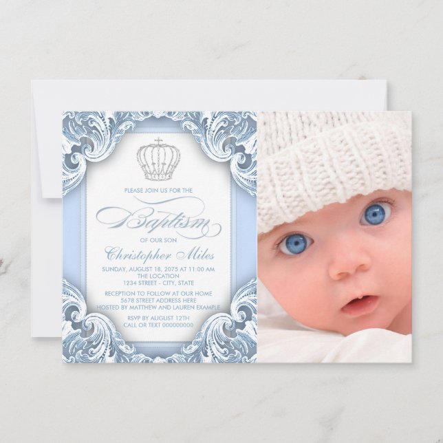 Baby Blue Prince Taufe Einladung (Vorderseite)
