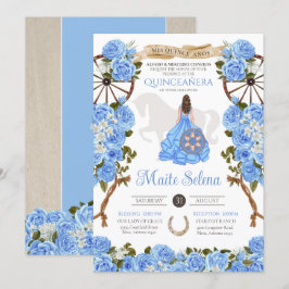 Baby Blue Quinceanera Elegante Rose Western Charra Einladung