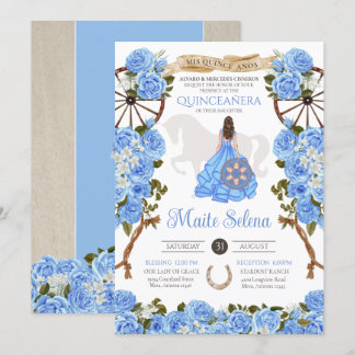 Baby Blue Quinceanera Elegante Rose Western Charra Einladung