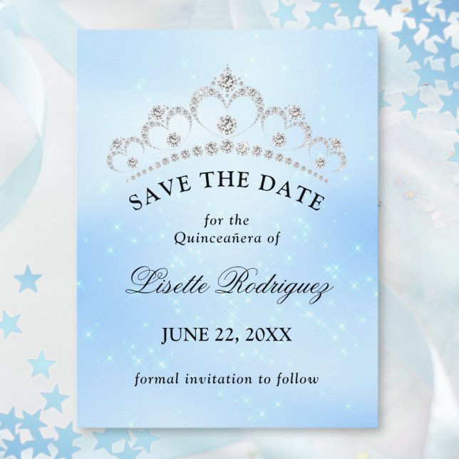 Baby Blue Quinceanera Save the Date Postkarte (Von Creator hochgeladen)
