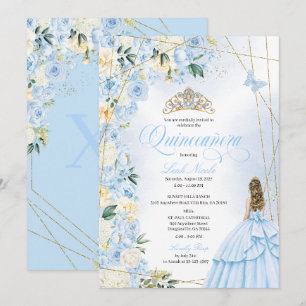 Baby Blue Quinceañera und Gold Glitter Sweet 15 Einladung
