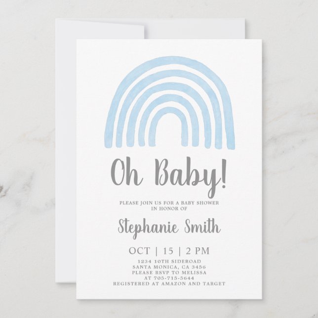 Baby Blue Rainbow Baby shower Boy Invitation (Devant)