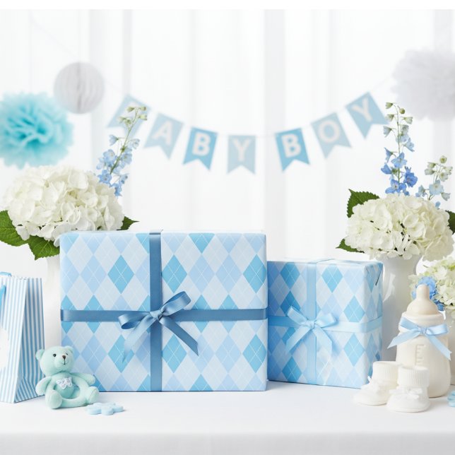 Baby Blue Raute Baby Dusche Geschenkpapier (Baby Blue Argyle Wrapping Paper for Baby Boy. Simple Baby Blue Diamond Pattern for Boy Baby Shower)