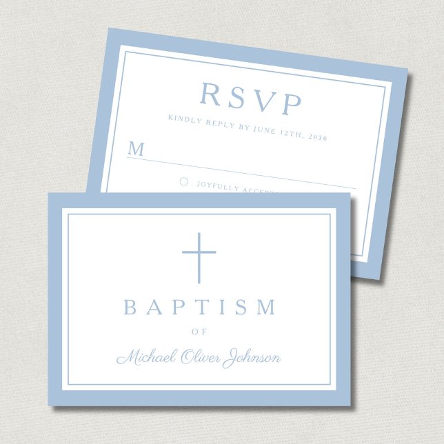 Baby Blue Religious Cross Boy Baptism  RSVP Karte (Baby Blue Religious Cross Boy Baptism RSVP Card)