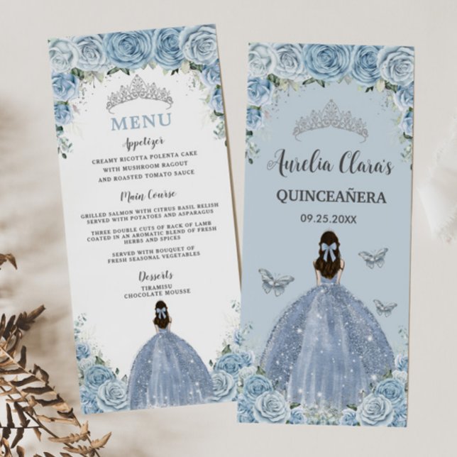 Baby Blue Rose Floral Princess Quinceañera Menü Programm (Von Creator hochgeladen)