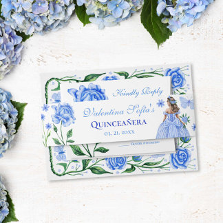 Baby Blue Rose Princess Butterfly Quinceañera Einladungsbanderole