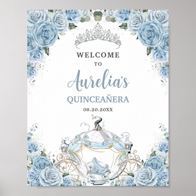 Baby Blue Rose Princess Carriage QUINCEAÑERA 16. Poster (Vorne)