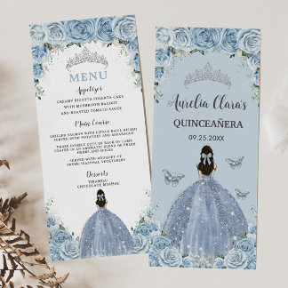 Baby Blue Roses Floral Princess Quinceañera Menu