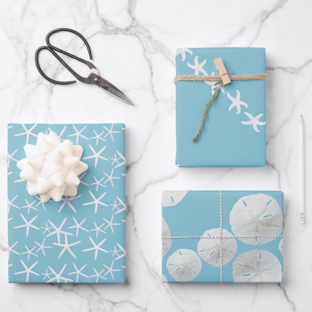 Baby Blue Sand Dollars Starfish Geschenkpapier Set (Vorderseite)