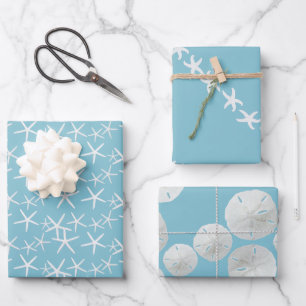 Baby Blue Sanddollars Seesterne Geschenkpapier Set