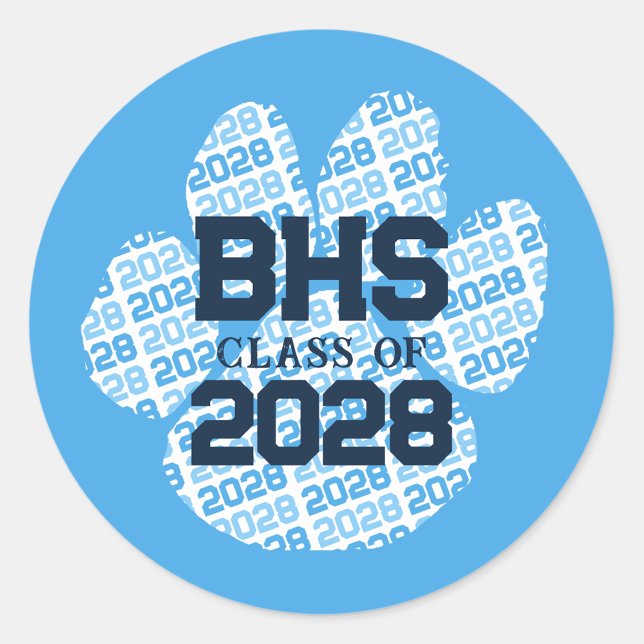 Baby Blue School Initial Year Abschluss Pawprint Runder Aufkleber (Von Creator hochgeladen)