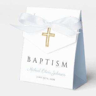Baby Blue Schrift religiöses Kreuz Junge Taufe Geschenkschachtel