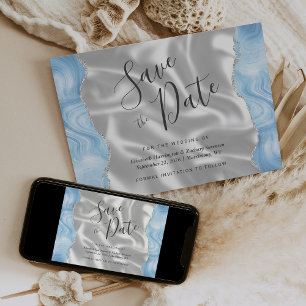 Baby Blue Silber Achat Weiß Seide Save-the-Date-Ka Einladung