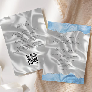 Baby Blue Silber Achat Weiße Seide QR Code Hochzei Einladung