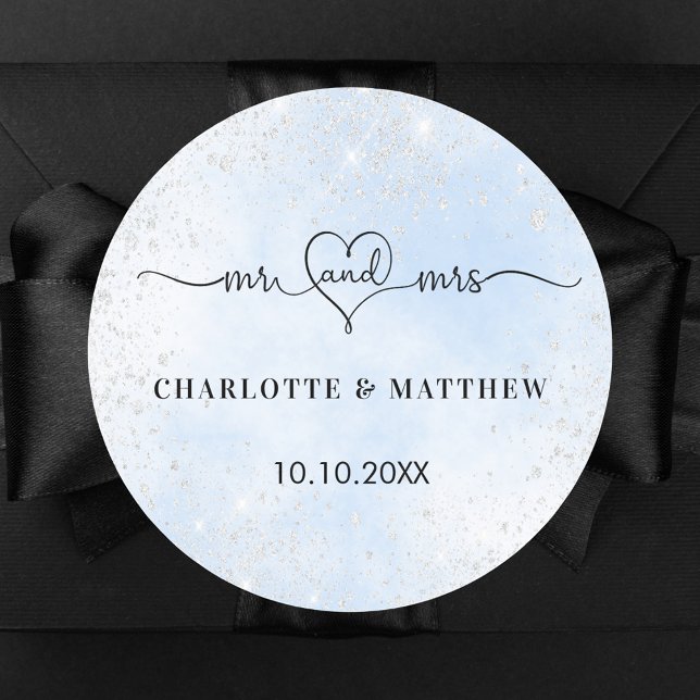 Baby blue silber mrs Herz danke Ihnen Hochzeit Runder Aufkleber (Von Creator hochgeladen)