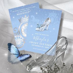 Baby Blue Silberner Schuh Cinderella Sweet 16 Gebu Save The Date