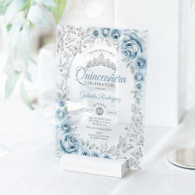 Baby Blue Silbernes Florales Quinceanera