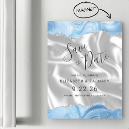 Baby Blue Silver Agate White Silk Save the Date Magneteinladung