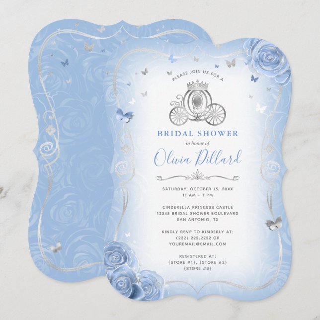Baby Blue Silver Aschenella Princess Brautparty Einladung (Vorne/Hinten)