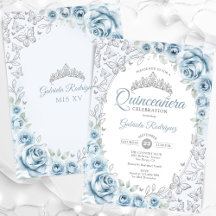 Baby Blue Silver Floral Quinceanera