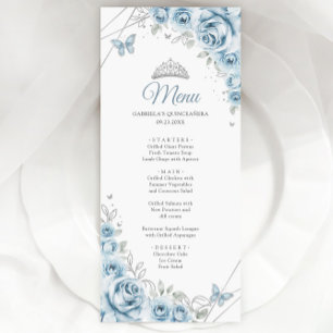 Baby Blue Silver Floral Quinceanera Menükarte