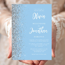 Baby Blue Silver Glitzer Calligraphy Wedding