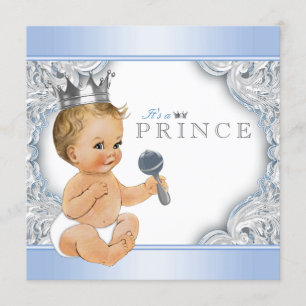 Baby Blue Silver Prince Baby Dusche Einladung