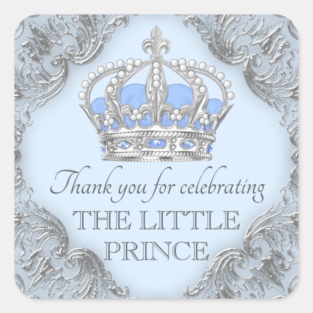Baby Blue Silver Prince Baby Shower Stickers (Vorderseite)