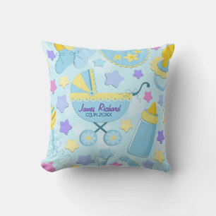 Baby Blue Stars et Carriage Keepsaké Coussin