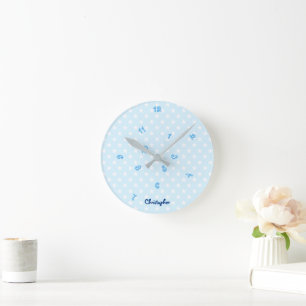 Baby Blue Stars Individuelle Name Boys Kinder Zimm Runde Wanduhr