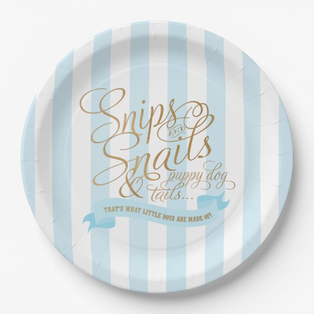 Baby Blue Strips und Snails Paper Teller (Vorderseite)