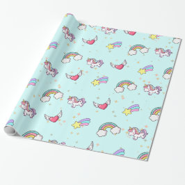 Baby Blue Süßer Regenbogen-Einhorn-Star Magisch Geschenkpapier