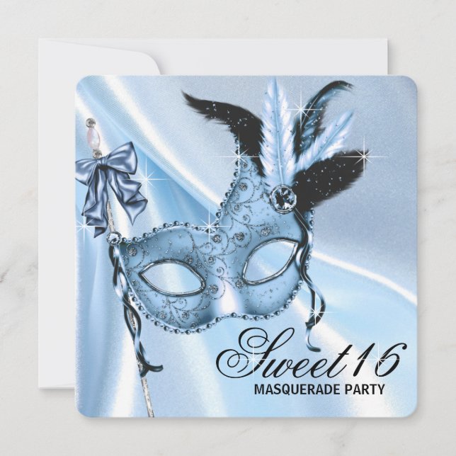 Baby Blue Sweet 16 Masquerade Party Einladung (Vorderseite)