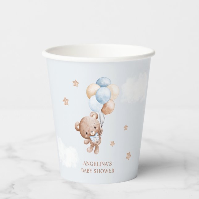 Baby Blue Teddy Bear Baby Dusche Pappbecher (Vorderseite)