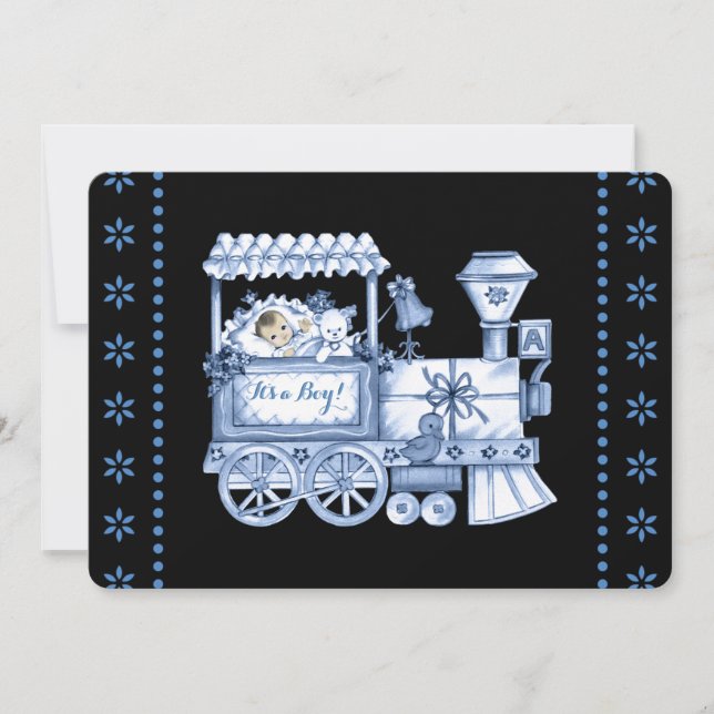 Baby Blue Train Baby Boy Dusche Einladung (Vorderseite)