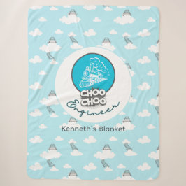Baby Blue Train Choo Choo Engineer Sherpa Blanket Sherpadecke