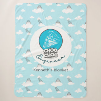 Baby Blue Train Choo Choo Engineer Sherpa Blanket Sherpadecke