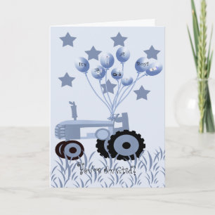 Baby Blue Traktor mit Balloons Card Einladung